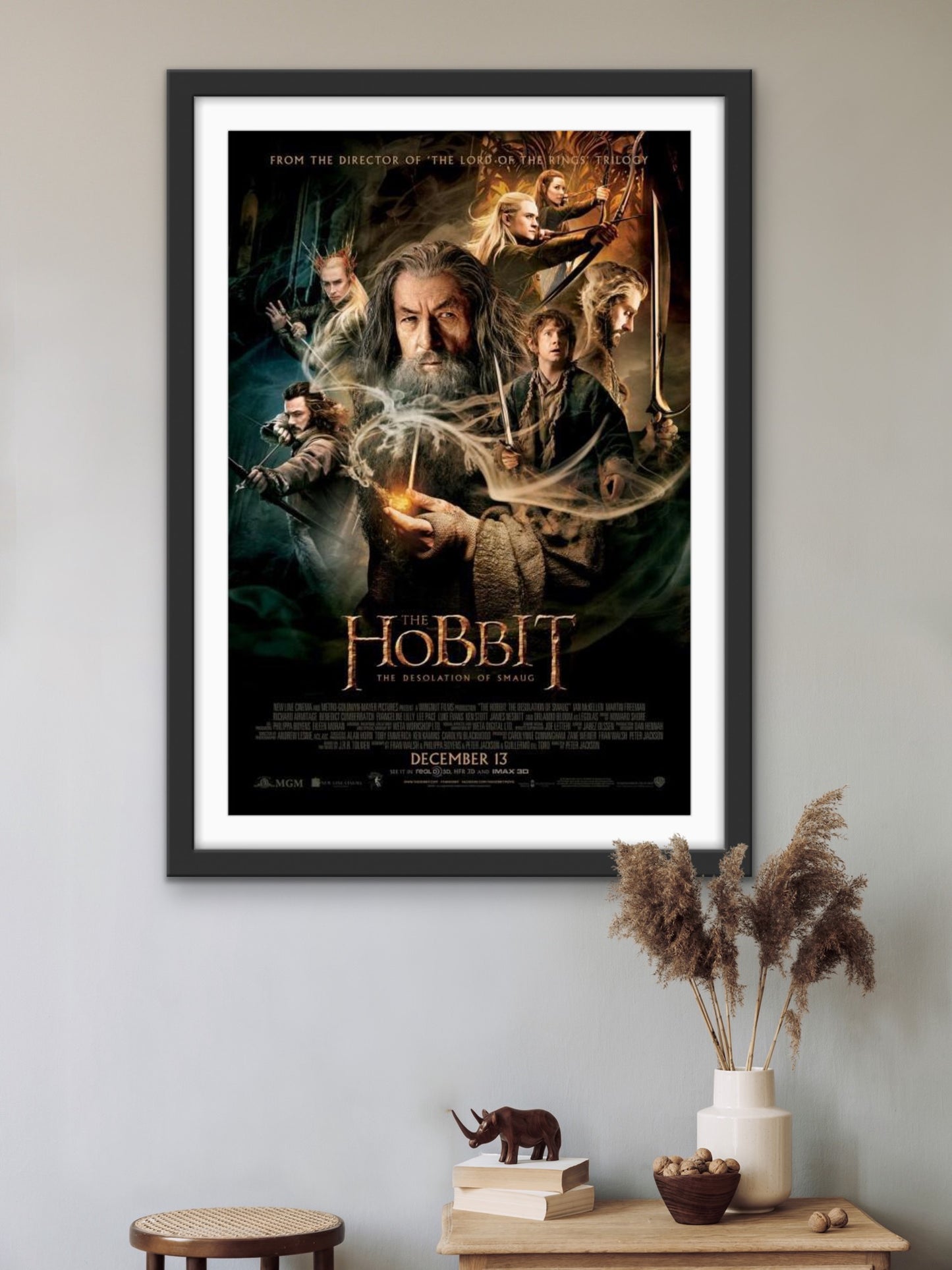 An original movie poster for the film The Hobbit : The Desolation of Smaug
