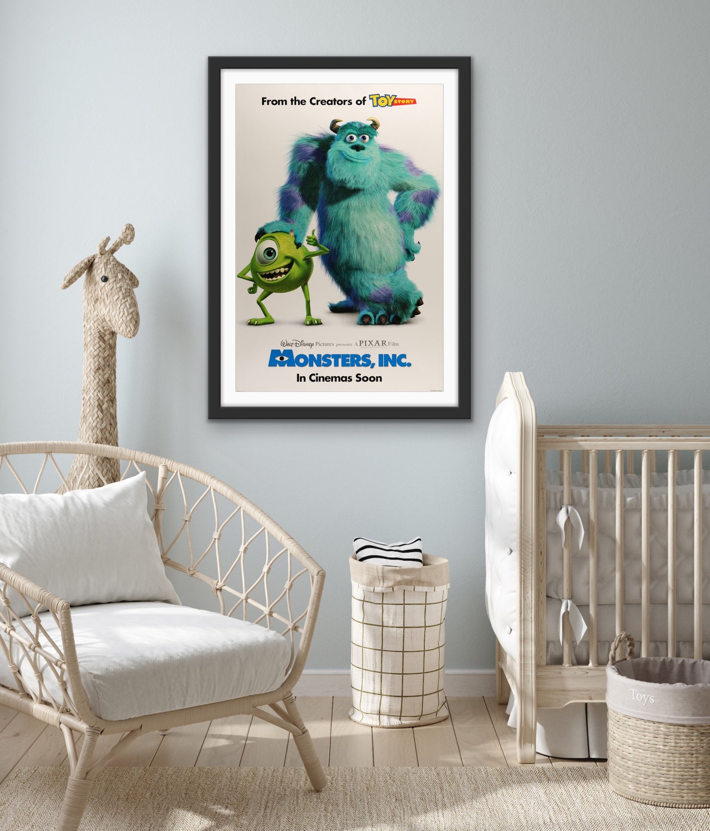 An original movie poster for Disney and Pixar's Monsters Inc