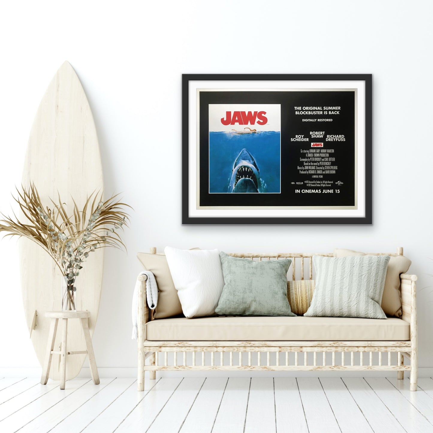 An original movie poster for the Steven Spielberg film Jaws