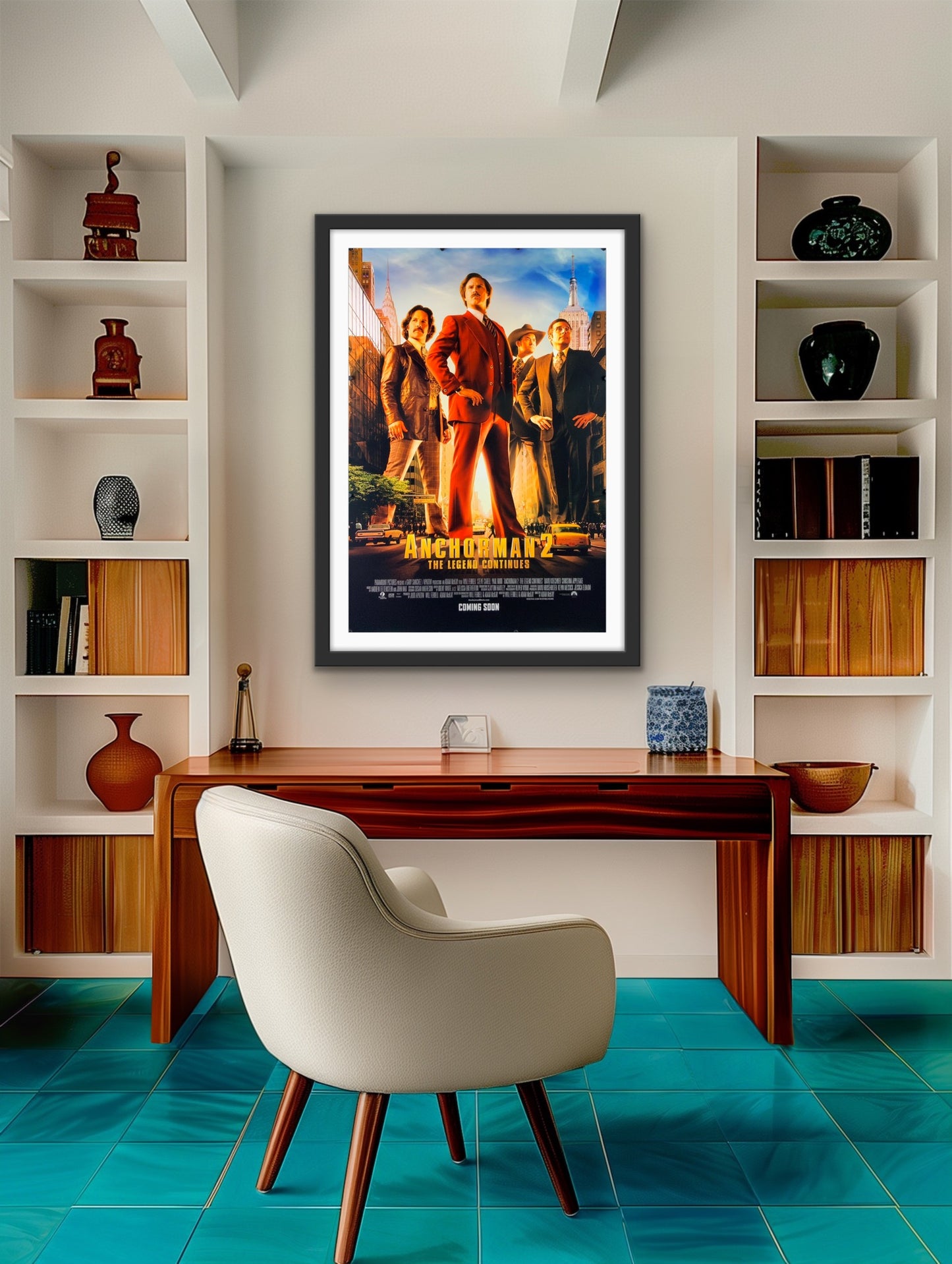 An original movie poster for the Will Ferrell film Anchorman 2 The Legend Continues
