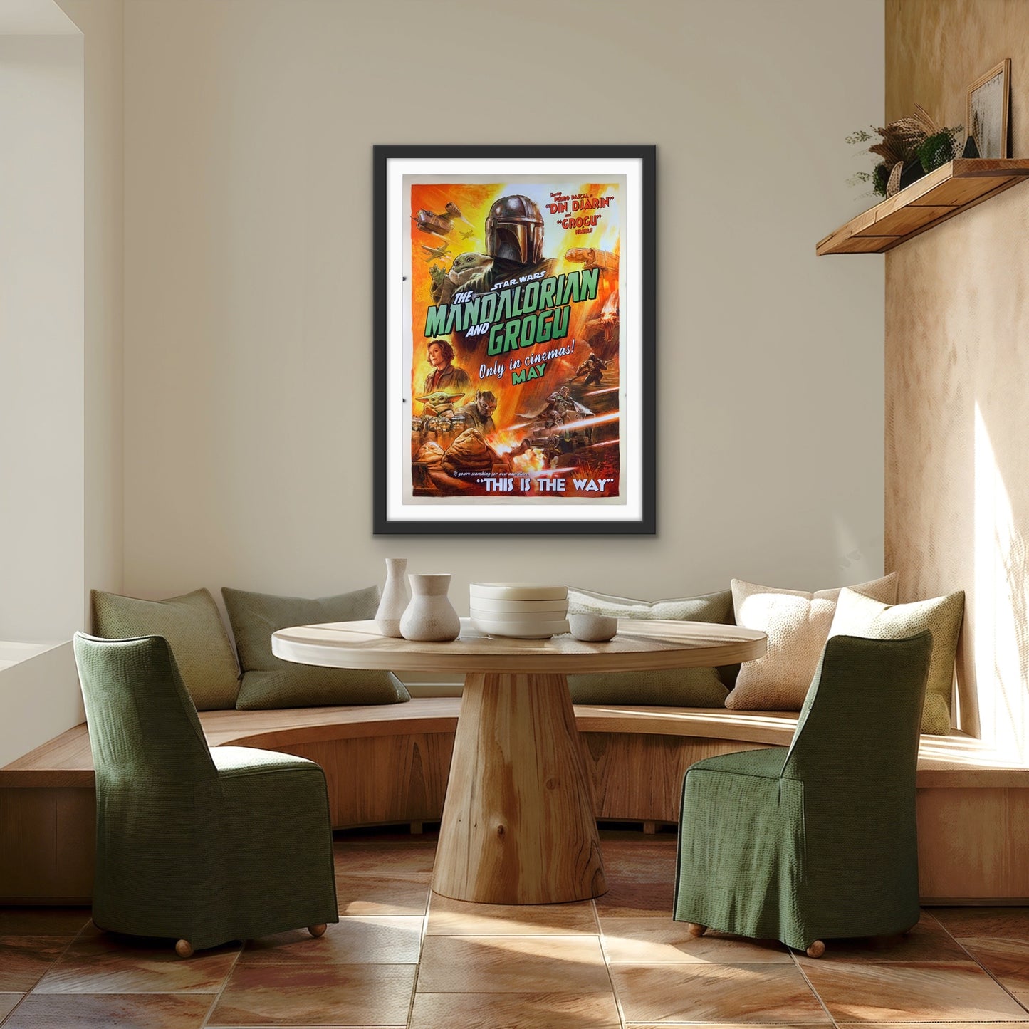 An original movie poster for the film The Mandalorian and Grogu