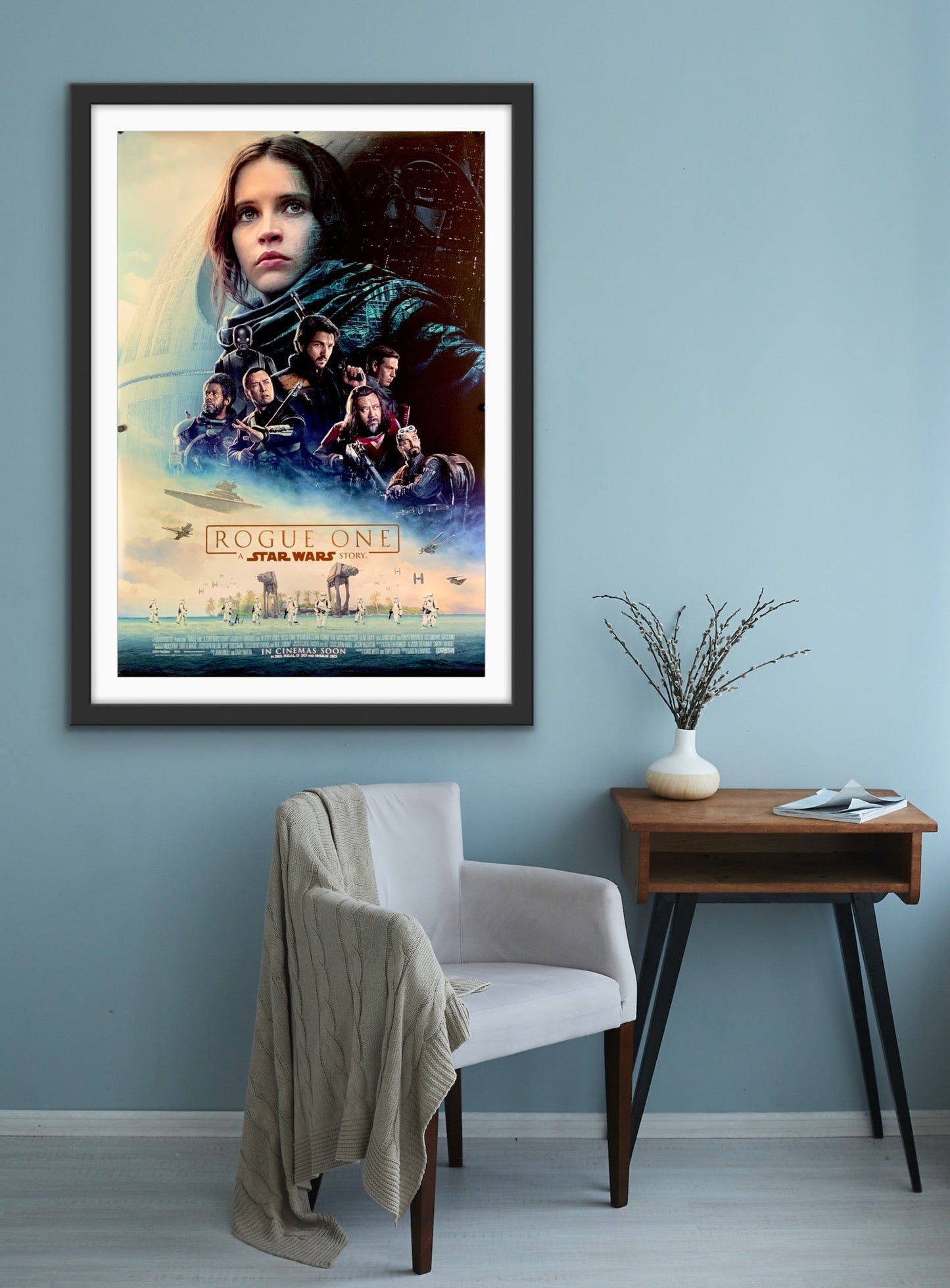 An original movie poster for the film Rogue One A Star Wars Story