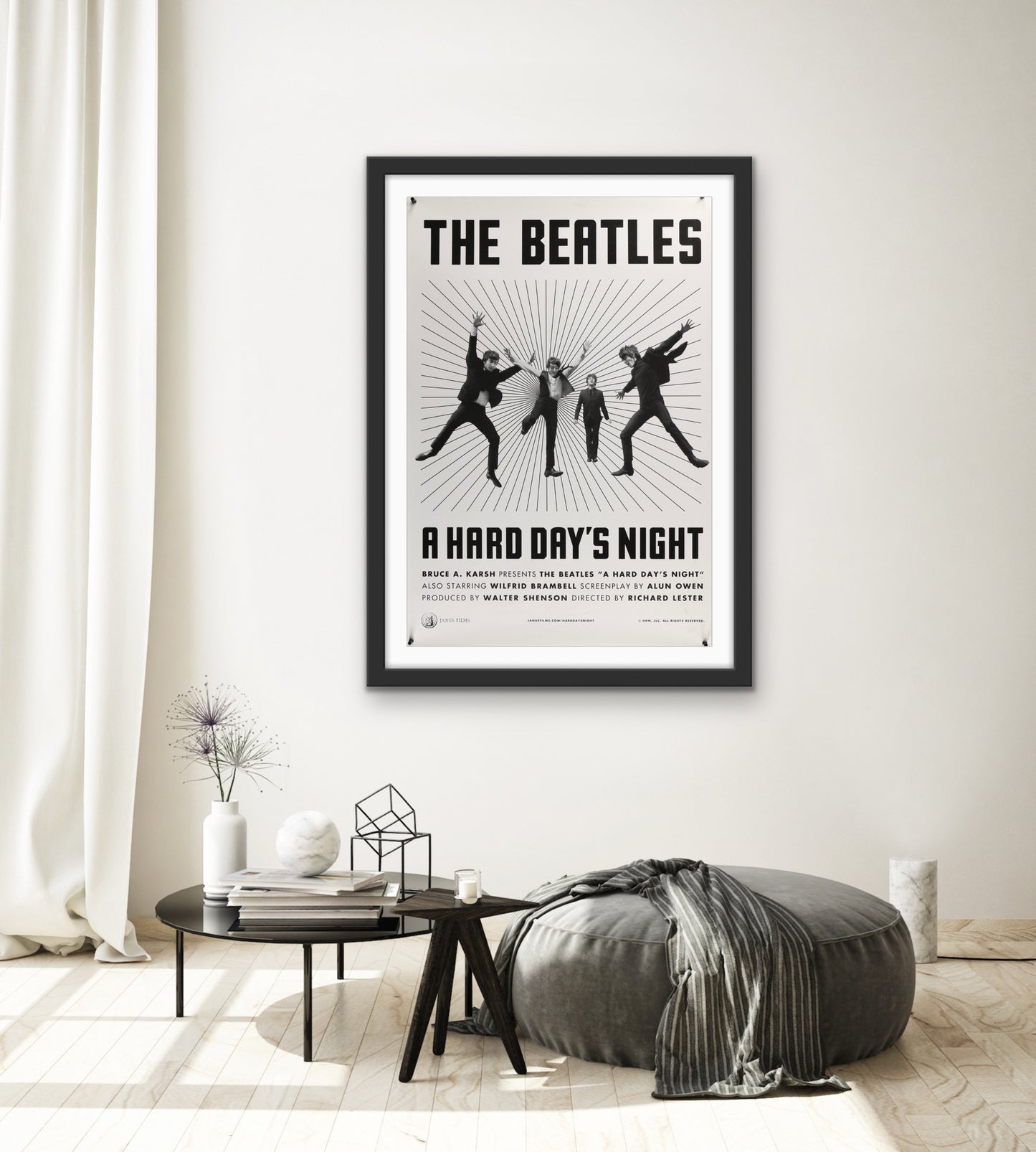 An original movie poster for the Beatles film A Hard Day's Night