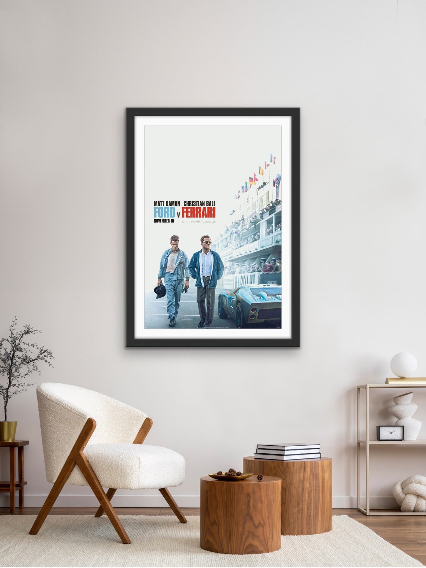 An original movie poster for the film Ford v Ferrari (Le Mans 66)