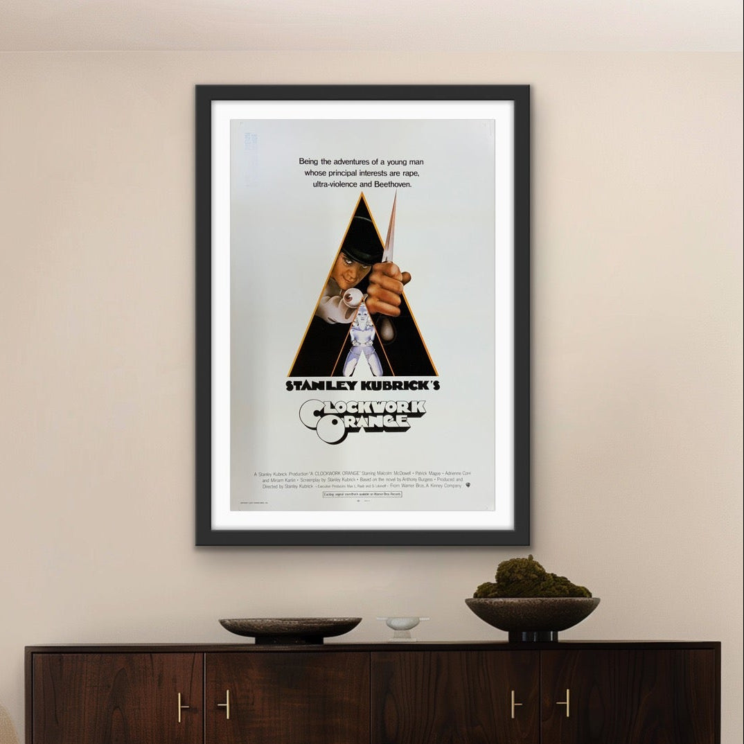 An original movie poster for the Stanley Kubrick film A Clockwork Orange