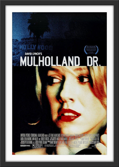 An original movie poster for the David Lynch film Mulholland Drive
