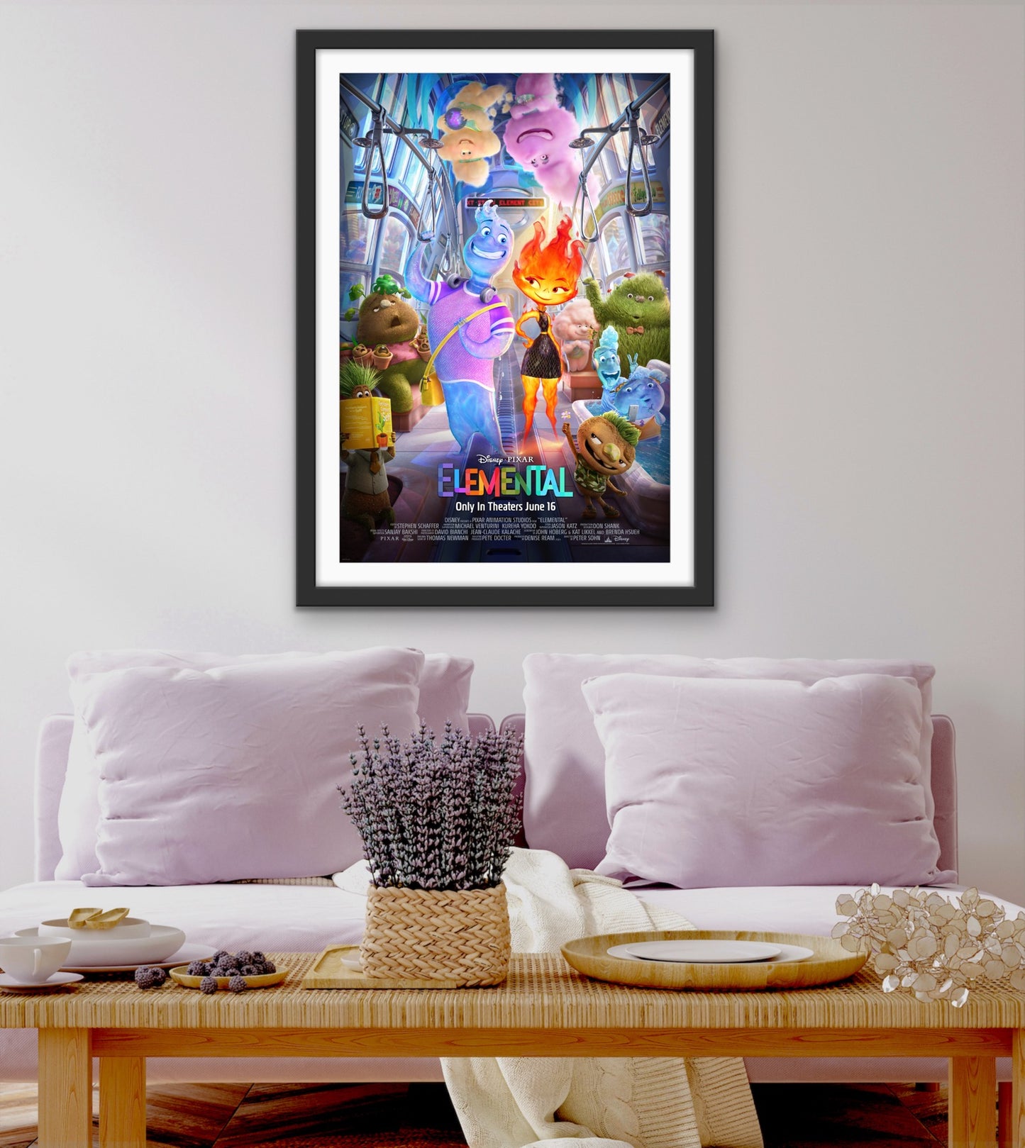 An original movie poster for the Disney Pixar film Elemental