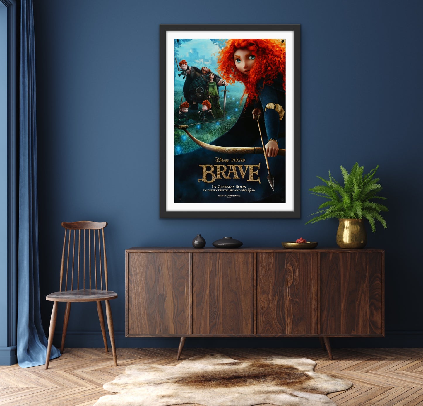 An original movie poster for the Disney and Pixar film Brave