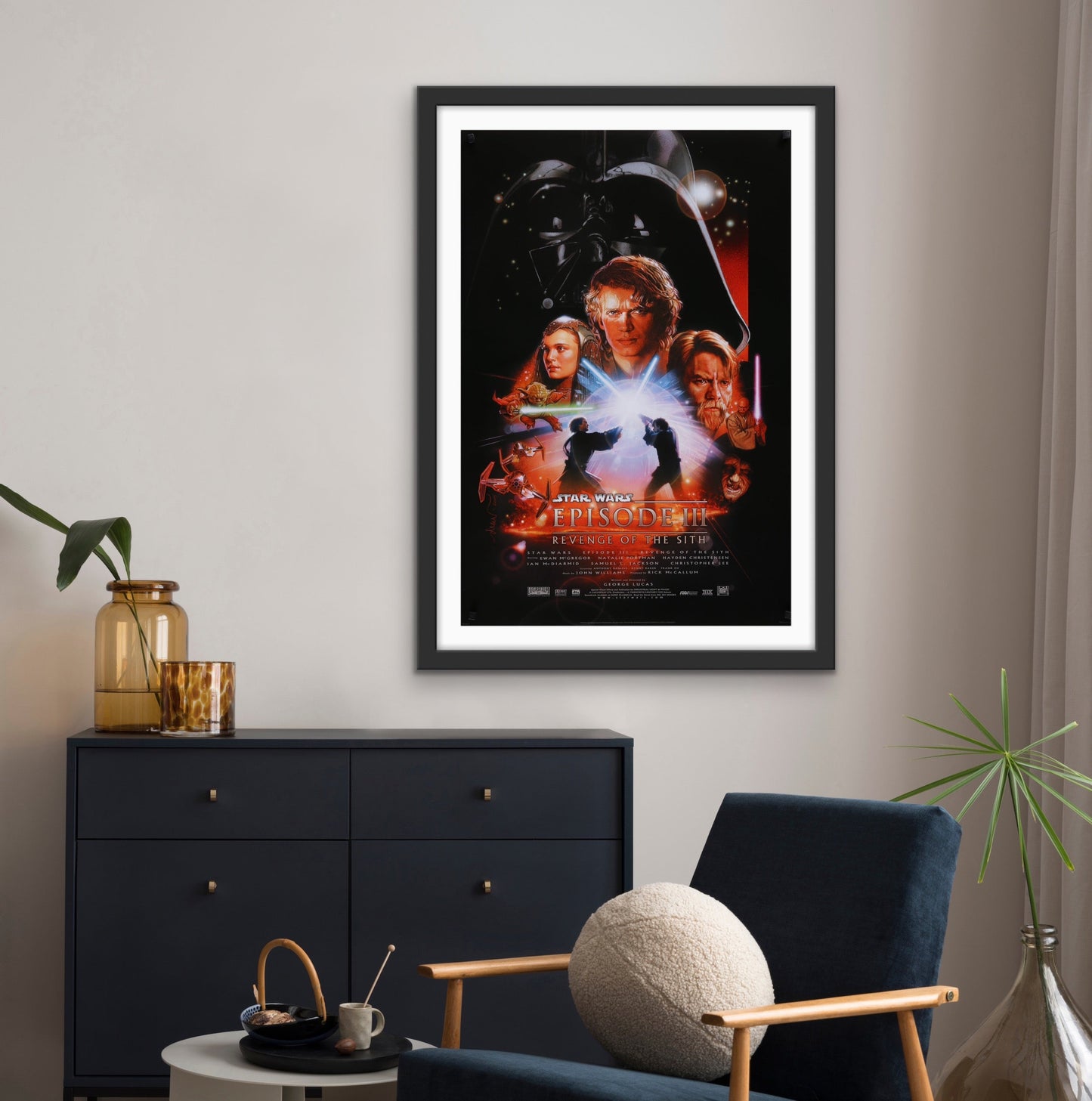 An original movie poster for the Star Wars film Revenge of the Sith with artwork by Drew Struzan