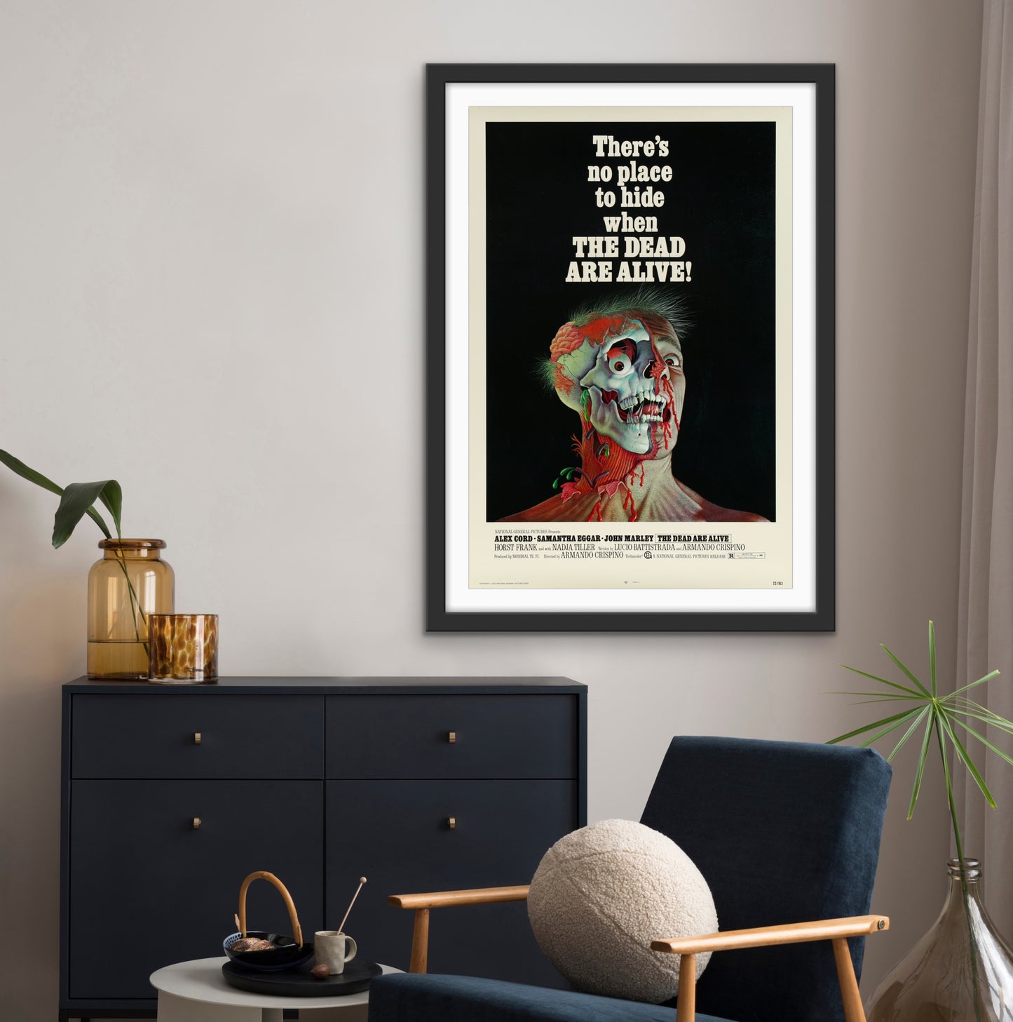 An original movie poster for the film The Dead Are Alive