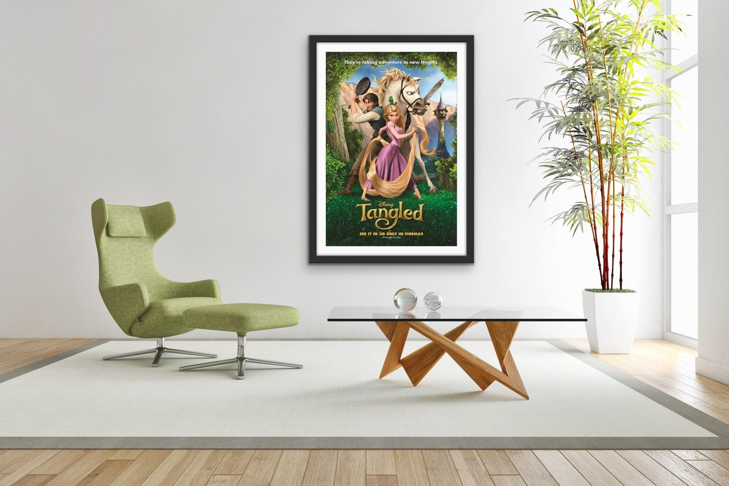 An original movie poster for the Disney film Tangled