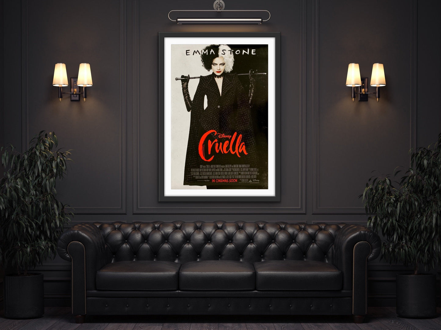 An original movie poster for the Disney film Cruella