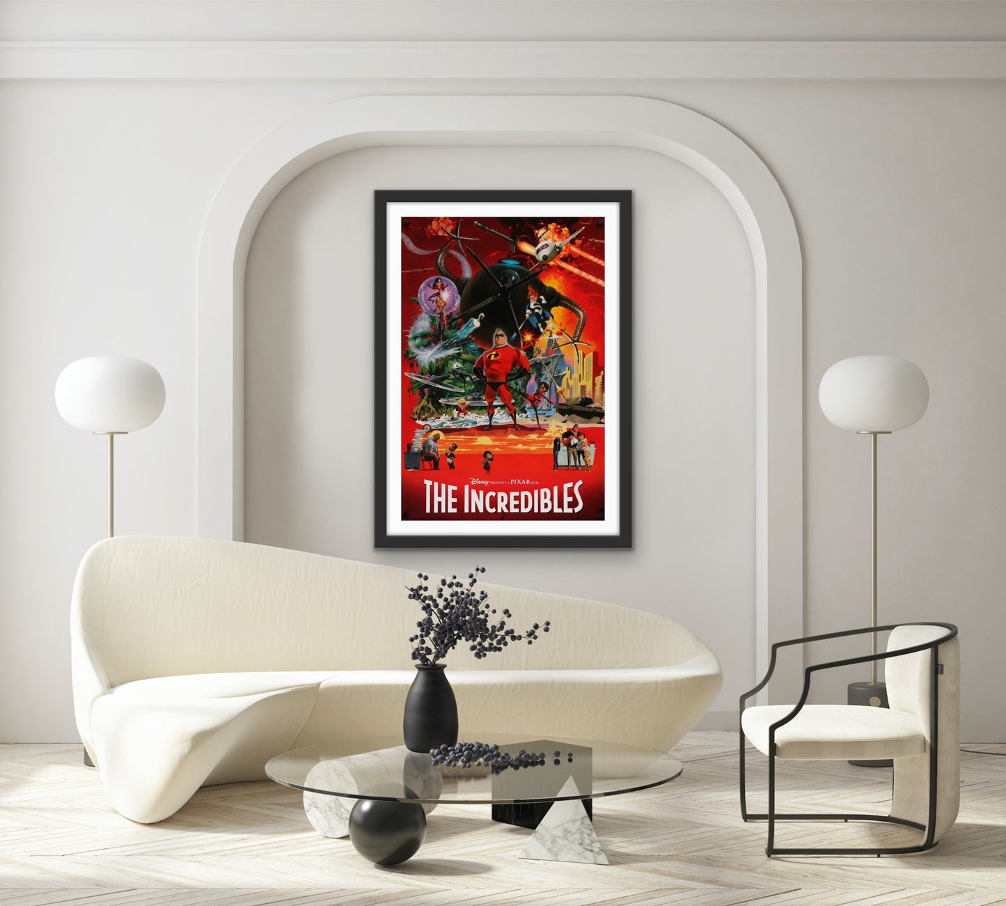 An original teaser movie poster for The Incredibles with artwork by Robert McGinnis