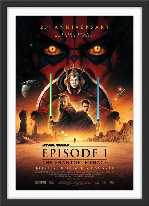 An original movie poster for the 25th Anniversary of the Star Wars film The Phantom Menace with artwork by Matt Ferguson