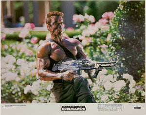 An original 11x14 lobby card for the Arnold Schwarzenegger film Commando