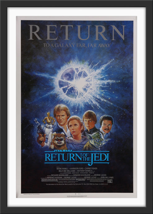 An original movie poster for the Star Wars film Return of the Jedi with artwork by Tom Jung