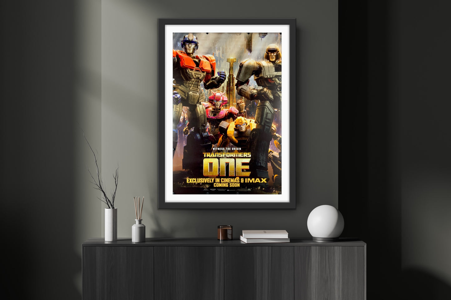 An original movie poster for the 2024
film Transformers One