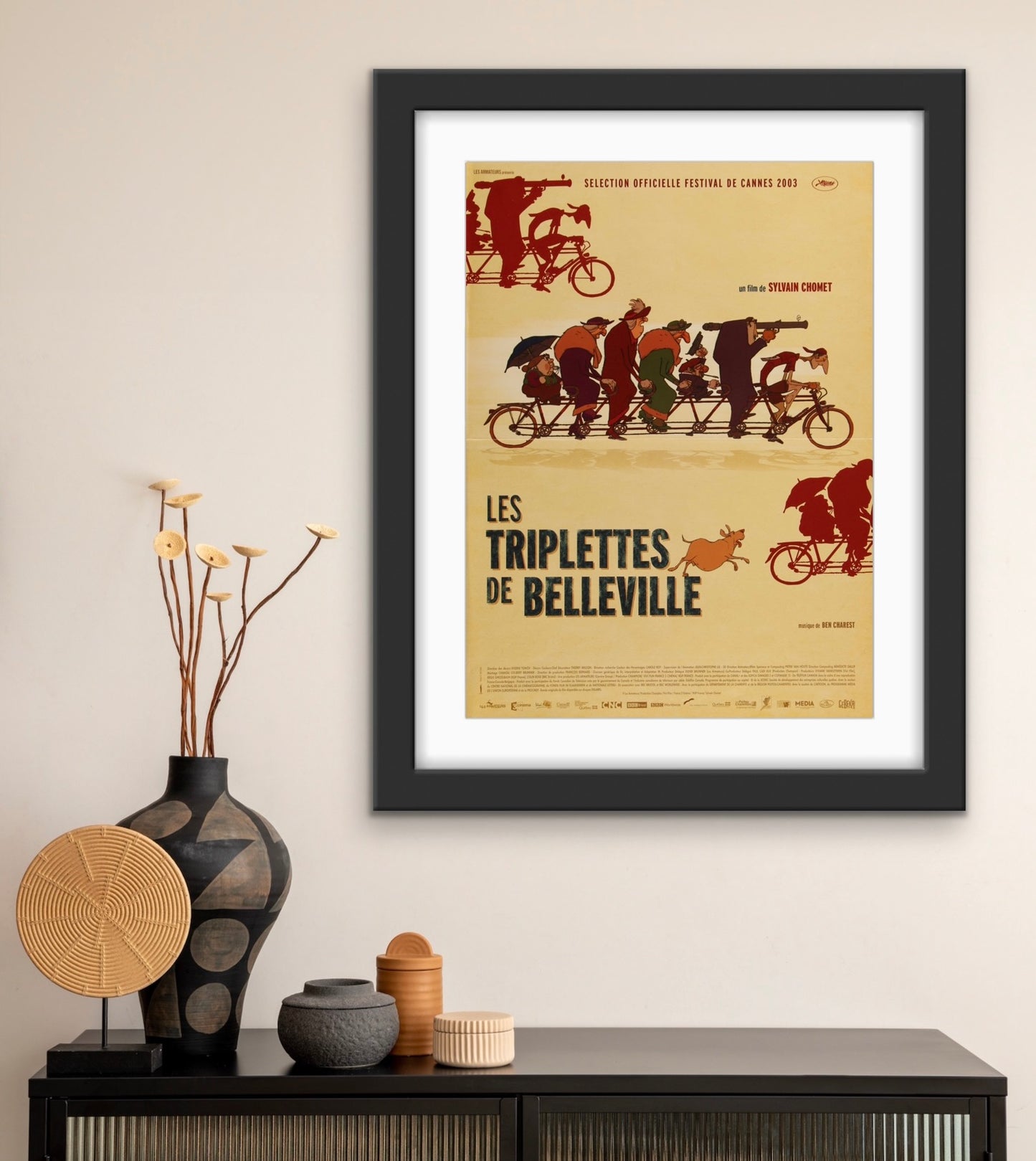 An original french movie poser for the film The Triplets of Belleville