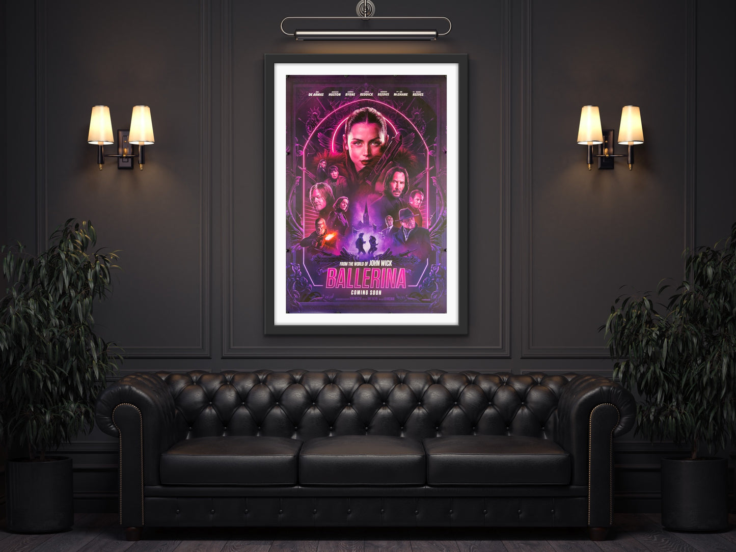 An original movie poster for the John Wick film Ballerina