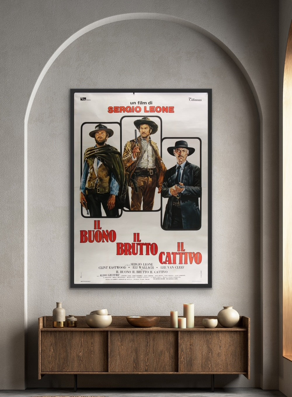 An original Italian movie poster for the Spaghetti Western film The Good The Bad and The Ugly