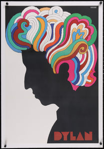 An original poster for Bob Dylan's 1967 Greatest Hits album with artwork by Milton Glaser