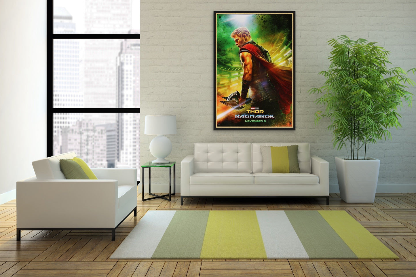 An original movie poster for the Marvel film Thor : Ragnarok