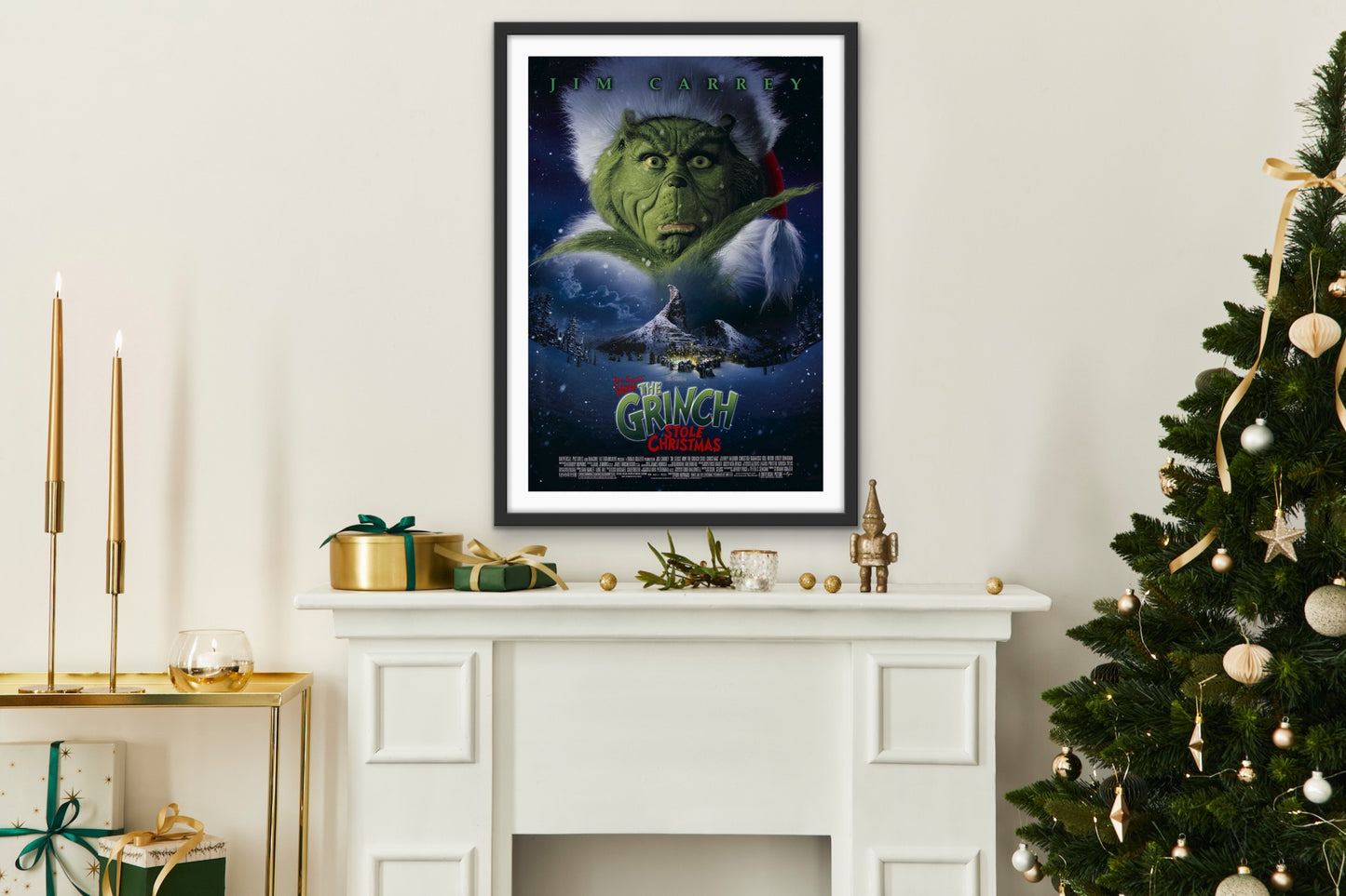 An original movie poster for the Jim Carrey Christmas film The Grinch