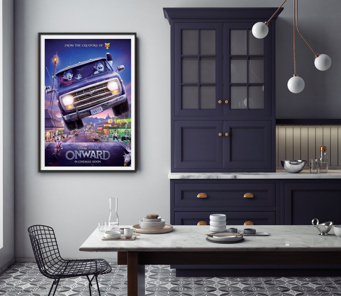 An original movie poster for the Disney / Pixar film Onward