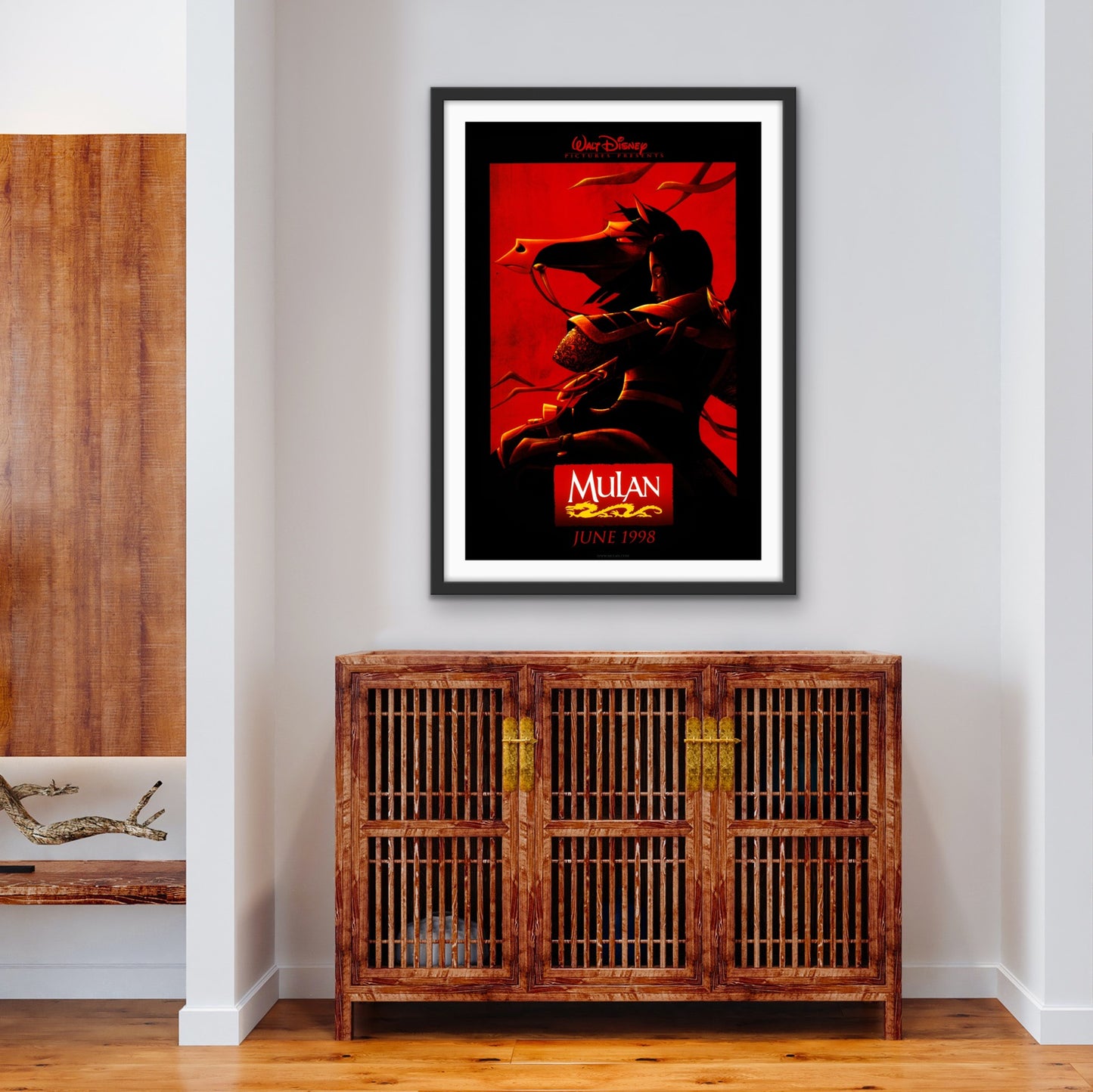 An original movie poster for the 1998 Disney film Mulan