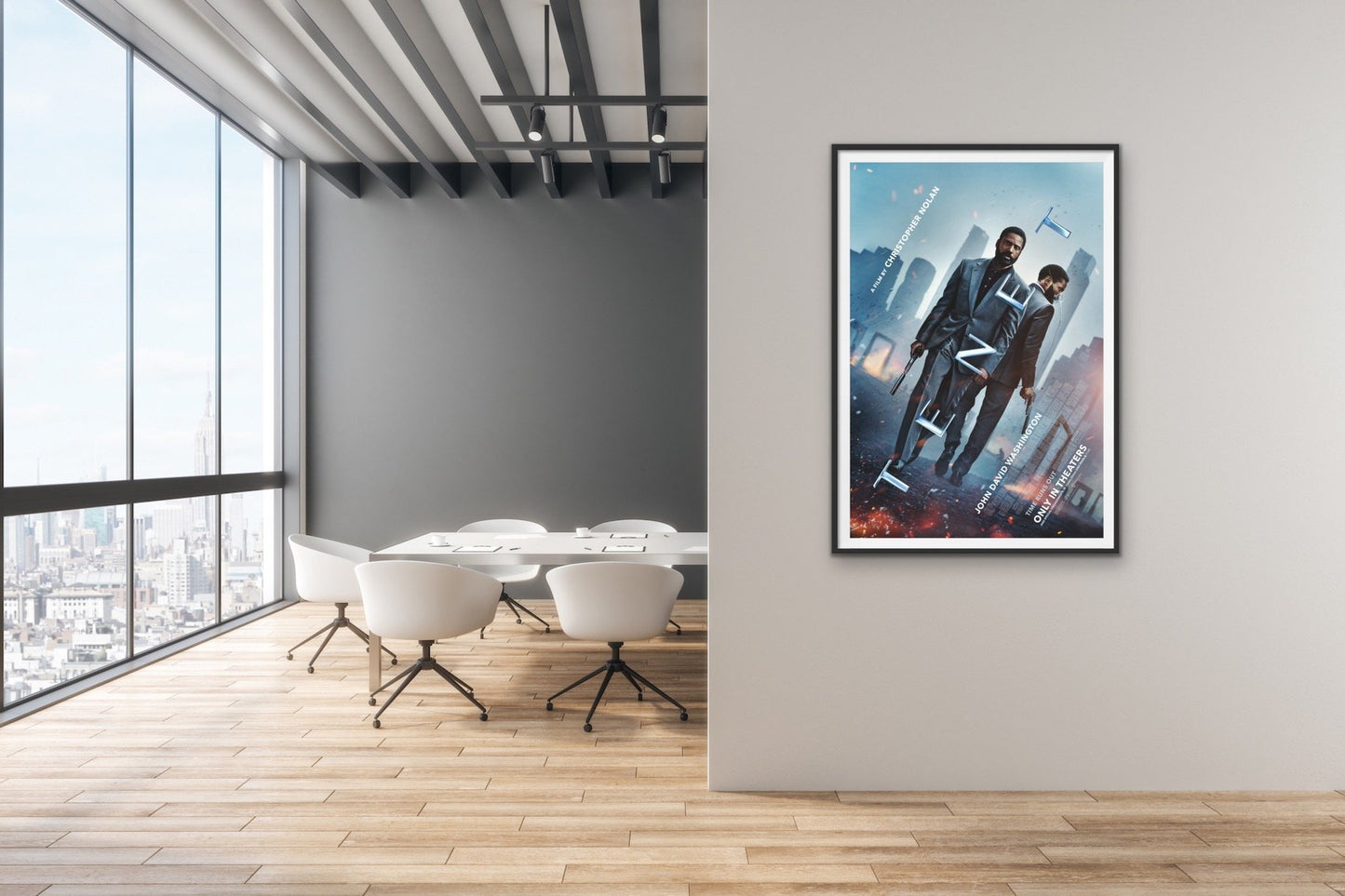 An original movie poster for the Christopher Nolan film Tenet