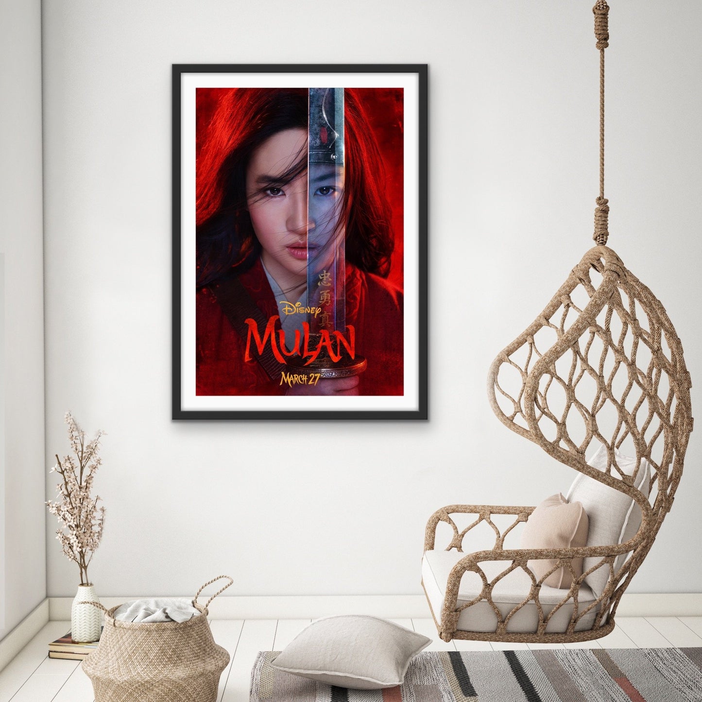 An original movie poster for the Disney film Mulan