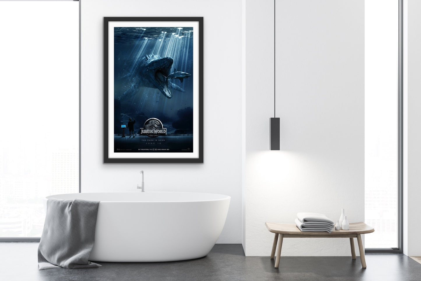 An original movie poster for the film Jurassic World