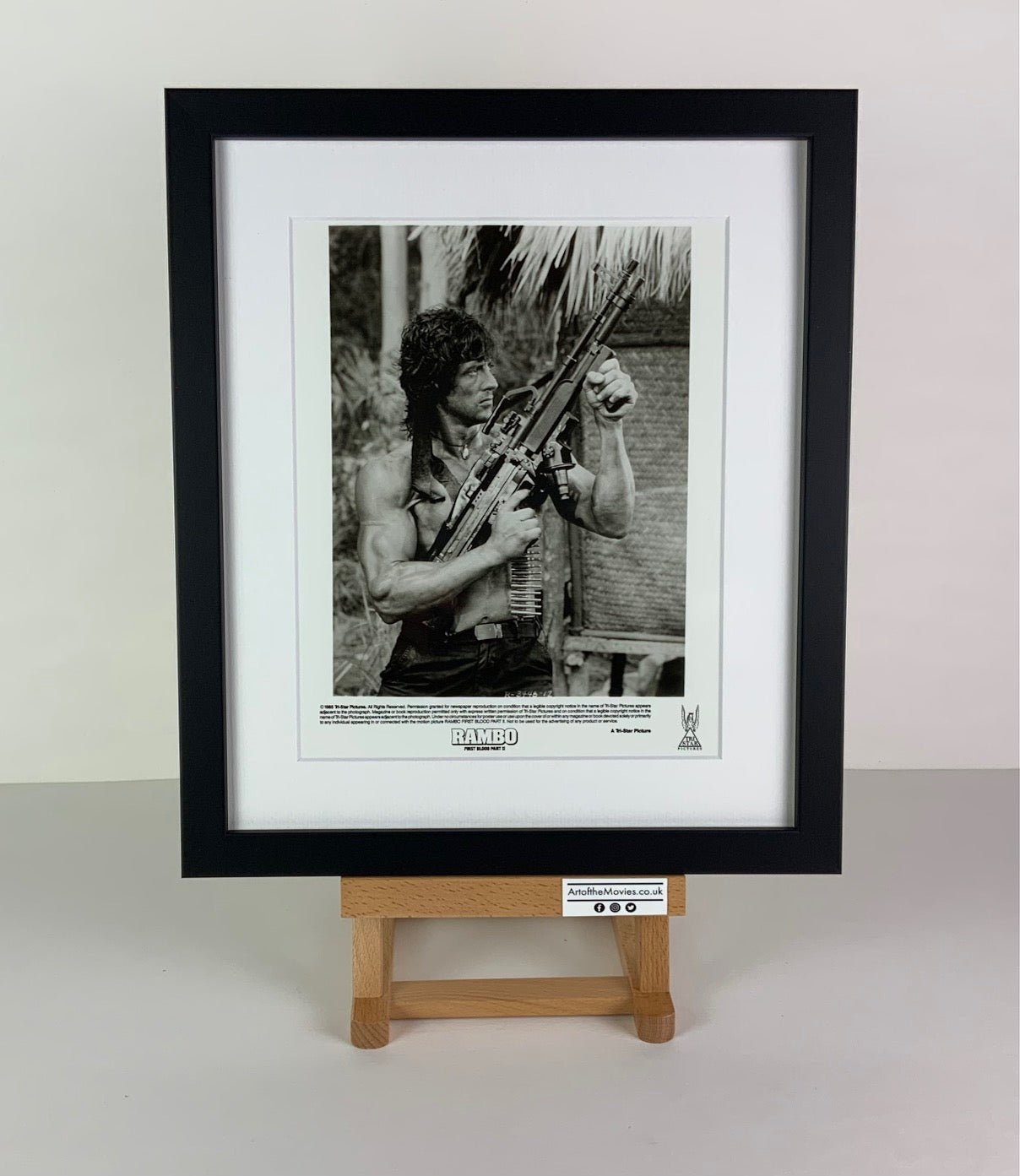 An original and framed 8x10 movie still for the Sylevester Stallone film Rambo First Blood Part 2