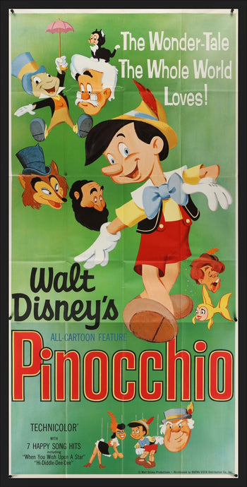 An original three sheet movie poster for the Disney film Pinocchio