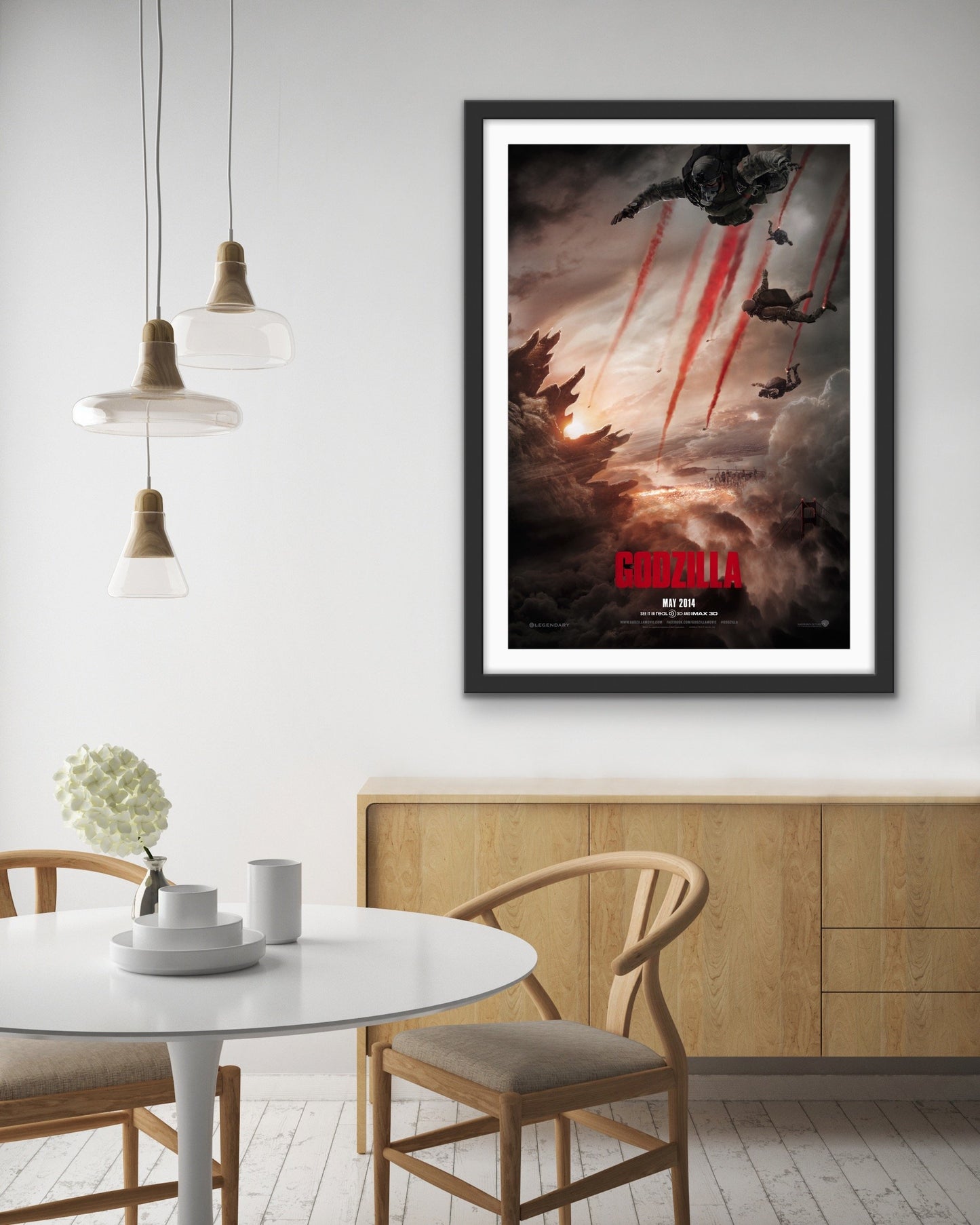 An original movie poster for the film Godzilla