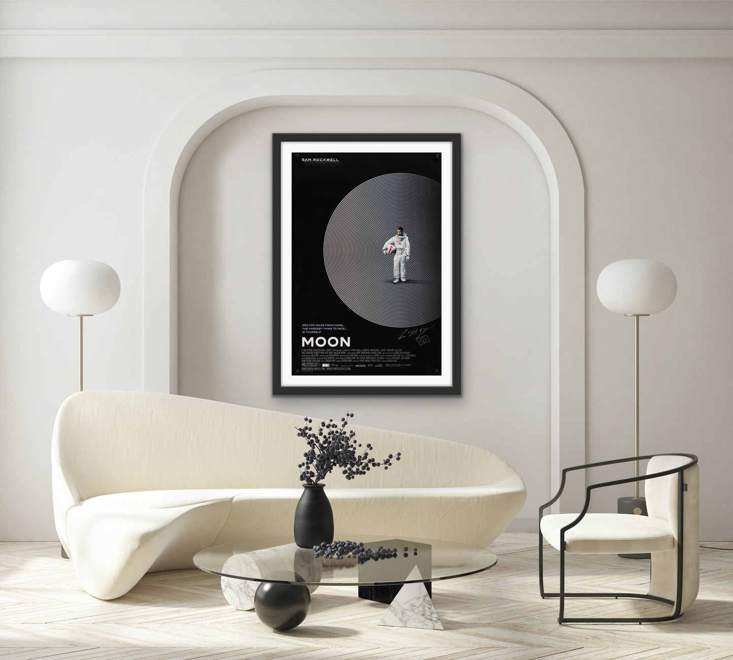An original movie poster for the film Moon signed by the director