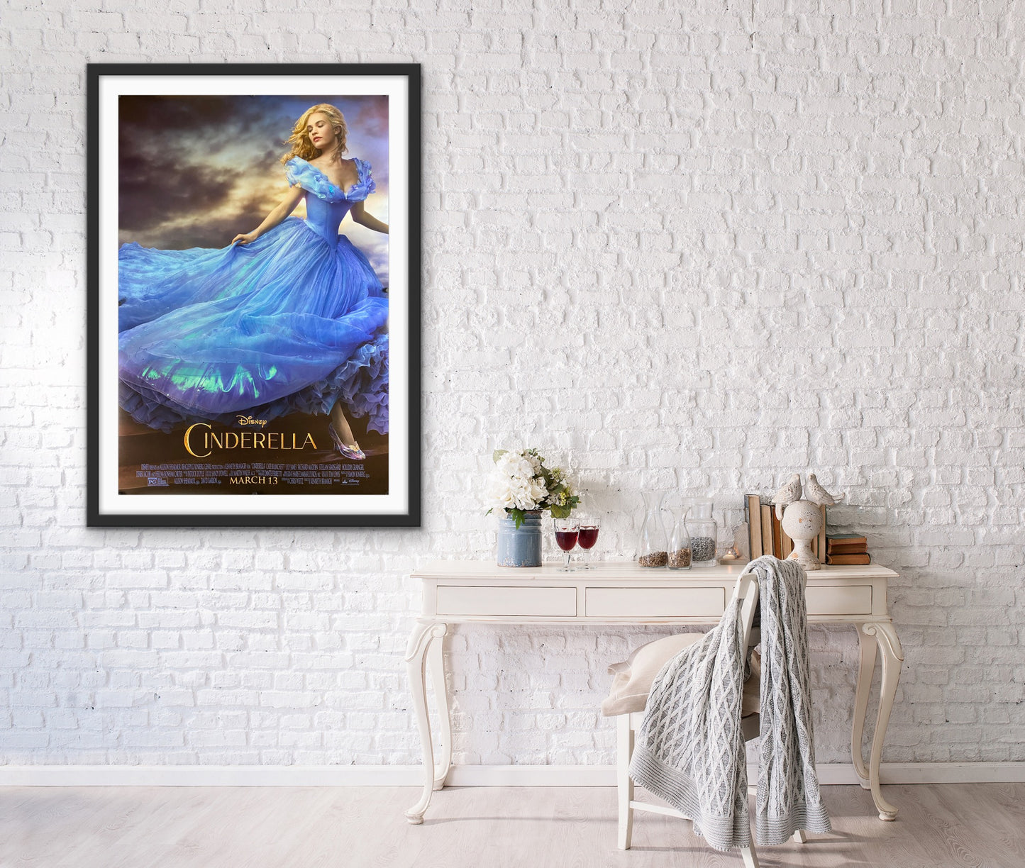 An original movie poster for the Disney film Cinderella
