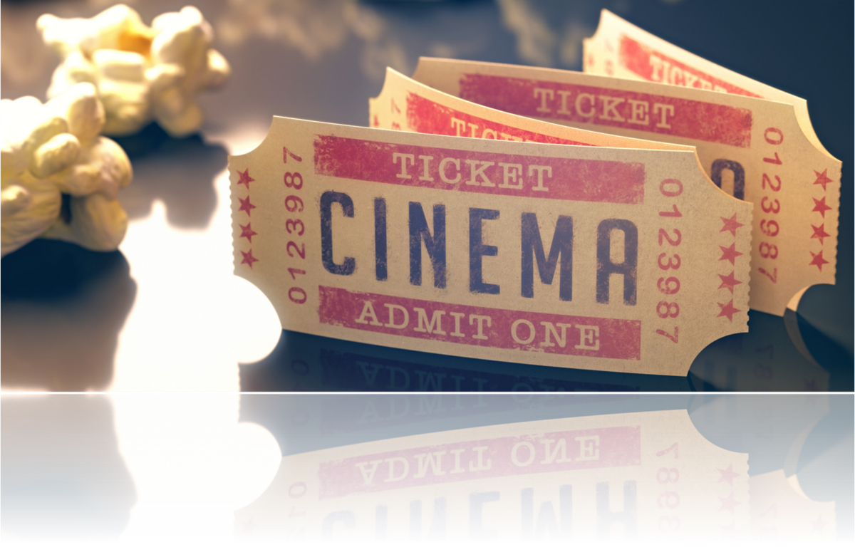 A picture of a cinema ticket and some popcorn