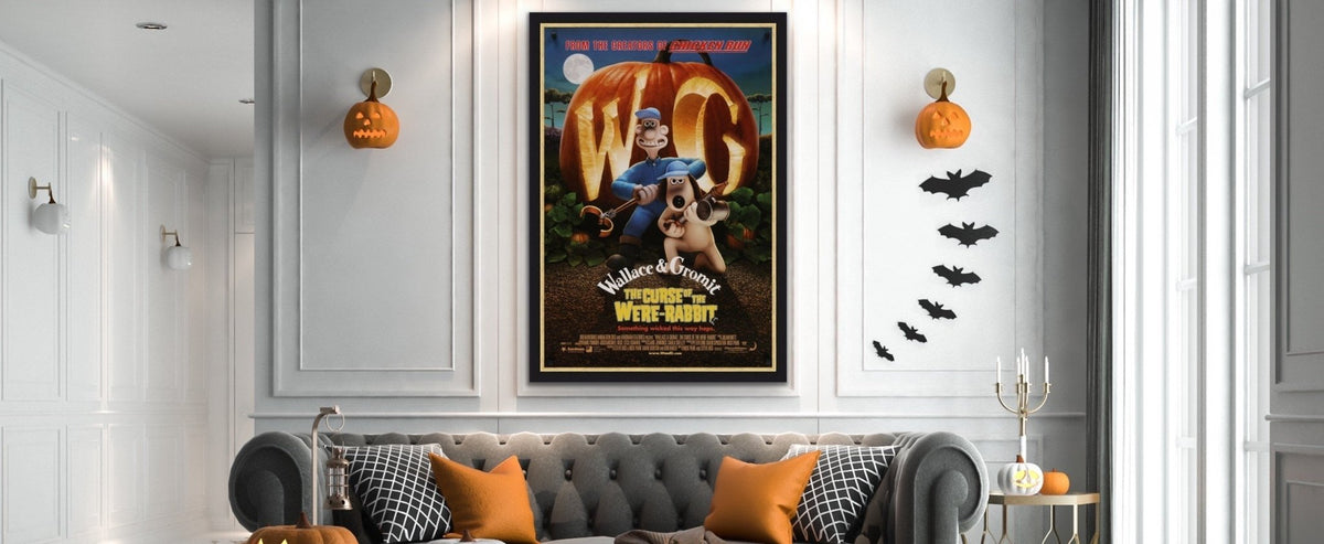 A Wallace and Gromit movie poster in a Halloween seting