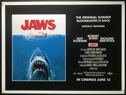 An original movie poster for the Steven Spielberg film Jaws