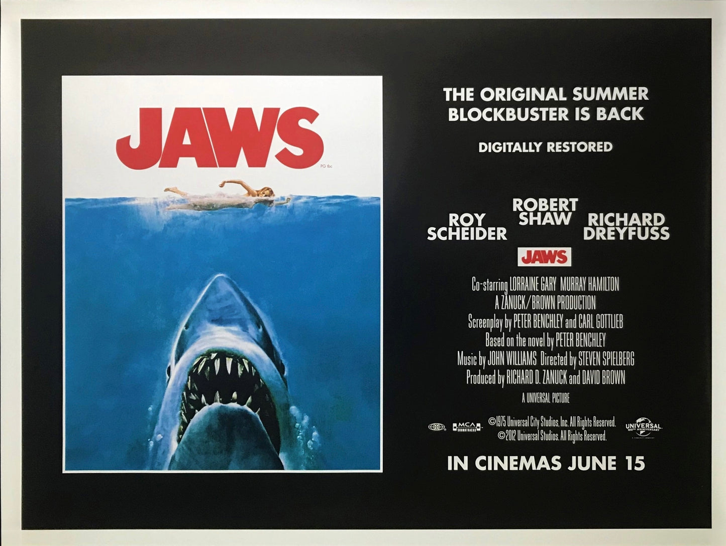 An original movie poster for the Steven Spielberg film Jaws