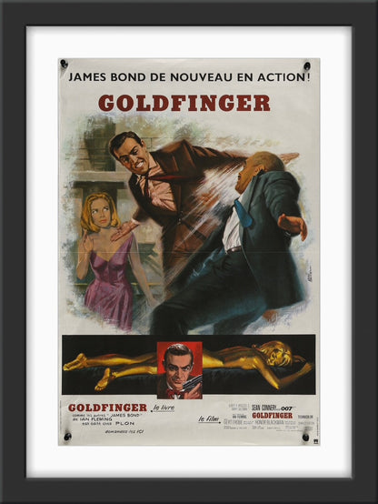 An original French petite movie poster for the James Bond film Goldfinger