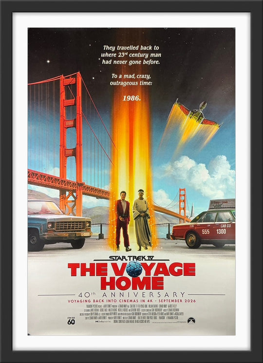 An original movie poster with art by Matt Ferguson for the 40th anniversary release of Star Trek 4, The Voyage Home