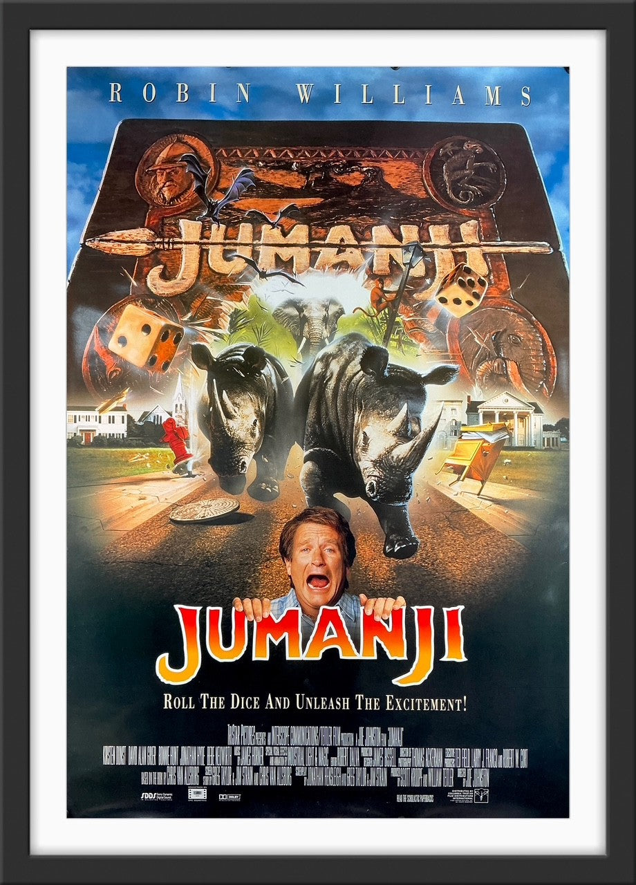 An original movie poster for the Robin Williams film Jumanji