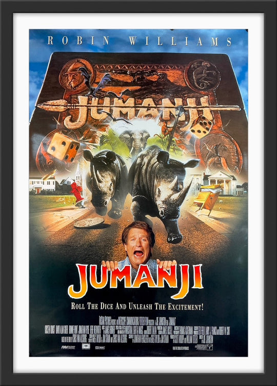 An original movie poster for the Robin Williams film Jumanji