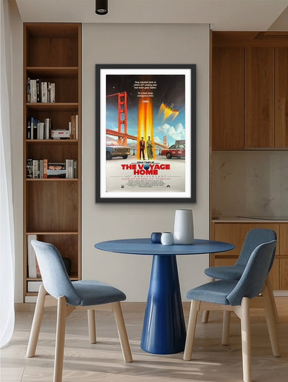 An original movie poster with art by Matt Ferguson for the 40th anniversary release of Star Trek 4, The Voyage Home