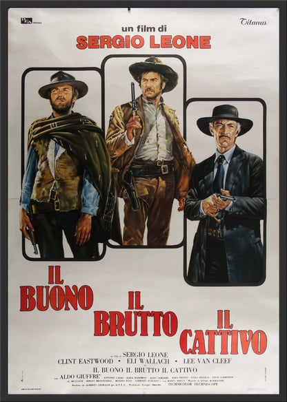 An original Italian movie poster for the Spaghetti Western film The Good The Bad and The Ugly