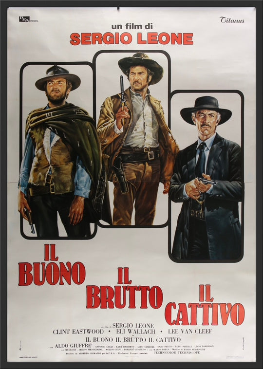 An original Italian movie poster for the Spaghetti Western film The Good The Bad and The Ugly
