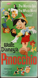 An original three sheet movie poster for the Disney film Pinocchio