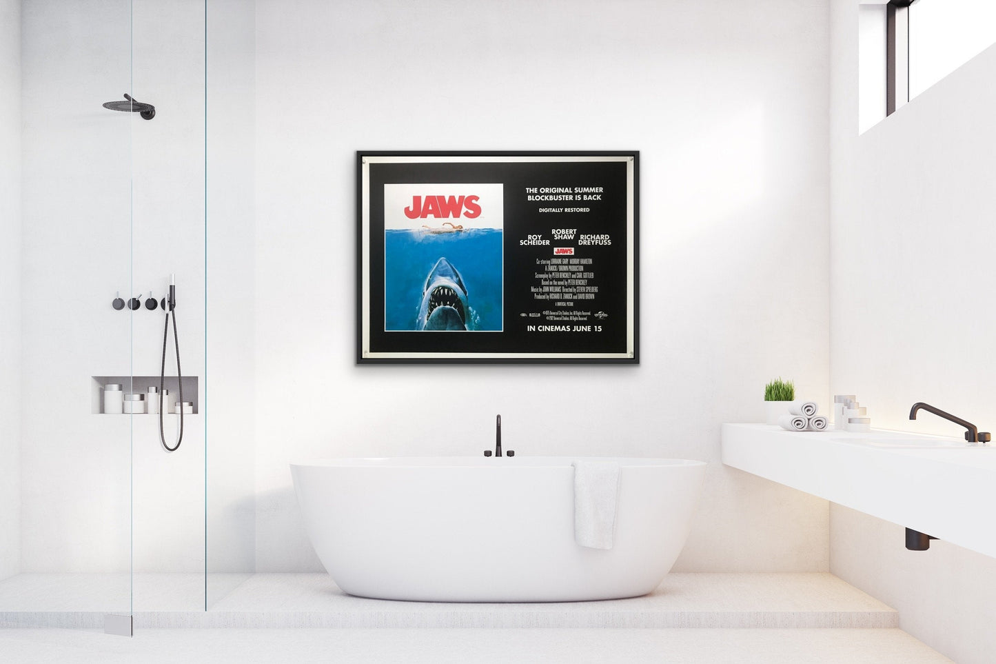 An original movie poster for the Steven Spielberg's film Jaws